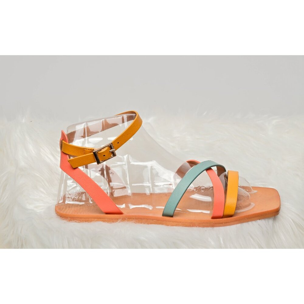 NWT Women's Multicolor Ankle Strap Summer Sunset Sandals Flat Strappy Summer - Picture 2 of 8